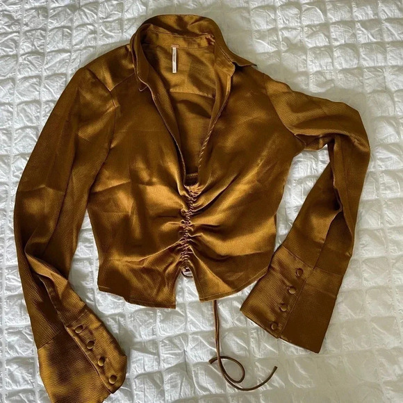 Free People aurora gold blouse in rust - Picture 5 of 15
